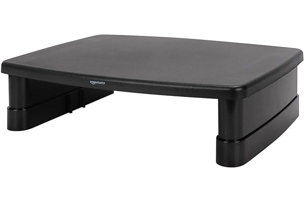 Amazon Basics Height Adjustable Monitor Stand Riser with Storage Organizer, 3-Level Stackable Design, Durable ABS Plastic, Su