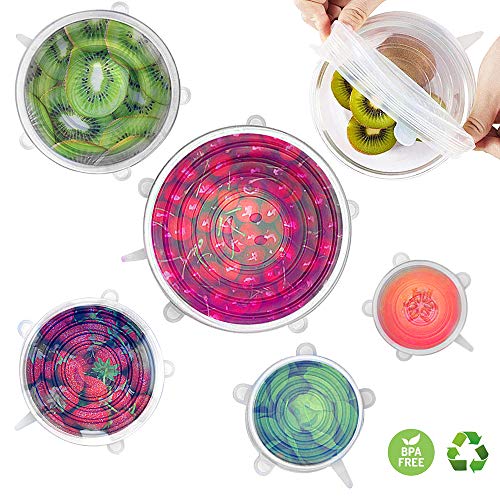 Artbisons Silicone Stretch Lids, 6 Pack Food Storage Reusable Covers - Durable Stretchable Flexible Cover Fits Various Sizes Containers Lids for Bowl, Cup (Clear)