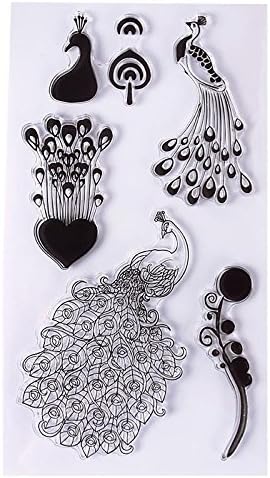 Indexu Different Patterns Combined DIY Transparent Rubber Stamp Seal Peacock
