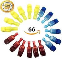 66Pcs Wire Splice Connector - T-Tap Connectors / Nylon Fully Insulated Male Spade Electrical Wire Terminals Set by BellaBetty (Yellow, Red and Blue)