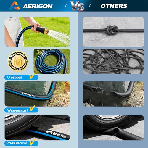 Heavy Duty Rubber Garden Hose 5/8" x 100FT, Non-Expandable Kink-Free Water Hose with Leak-Proof 3/4" Fittings for Yard Lawn and Car Wash