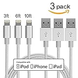 Caglaball iPhone Cable,3Pack 6FT Nylon Braided Lightning Charger to Cable Data Syncing Cord Compatible with iPhone 7/7 Plus/6/6 Plus/6s/6s Plus/5/5s/5c/SE and more (Gray&Whtie)