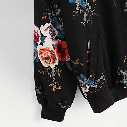 image for GOVOW Bomber Jacket Women Plus Size Retro Floral Printing Zipper Up Ca