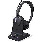 Yealink WH64 DECT & Bluetooth Dual Teams Wireless Headset, 606 ft Range On Ear Work Headphones with 3X Noise Cancelling Mic, 32H Talk Time, Ringer, Office Headsets for Desk IP Phone, PC,Cellphone