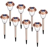 Solar Pathway Lights, Oak Leaf LED Landscape Solar Lights Outdoor Garden Lighting [Polygonal Star Pattern] 6X Super Bright (8 Lumens) IP44 Waterproof Low Voltage Stainless Steel, 8-Pack, Copper