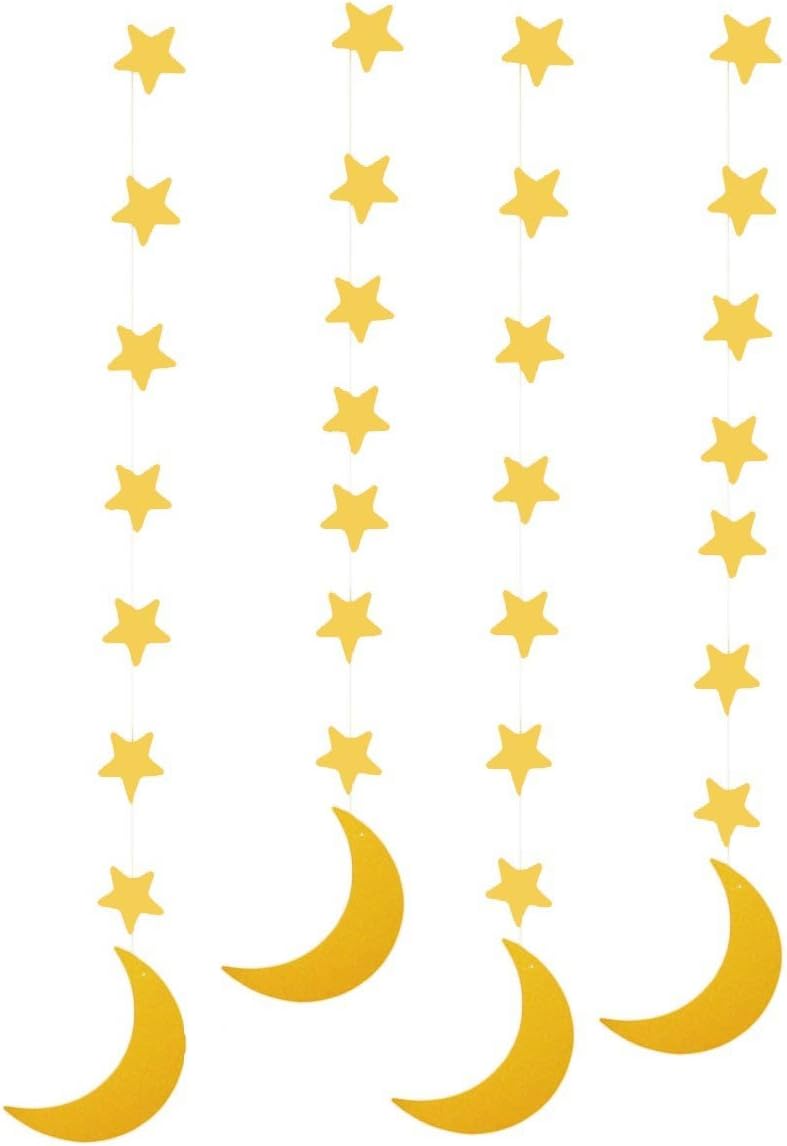 Zaffron Gold Crescent Moon Hanging Eid Decorations (4 Pack)