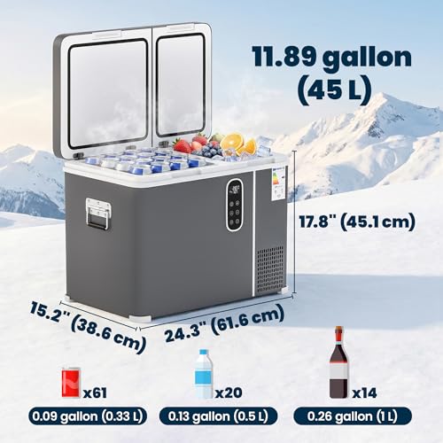 Outsunny 12 Volt Car Refrigerator, Dual Zone 48QT Car Fridge with App Control, 12/24V DC and 100-240V AC, -4℉-68℉, Portable Freezer Compressor for Travel, Truck, Campervan, RV