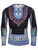 Modfine Men's Unisex Long Sleeve African Printed Casual Slim Fit Dashiki T Shirts Tops