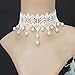 Acxico White Pure Beautiful Gothic Pearl Bridal Wedding Jewelry Lace Necklace