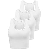 Porvike Sports Crop Tank Tops for Women Cropped Workout Tops Racerback Running Yoga Tanks Cotton Sleeveless Gym Shirts 3 Pack
