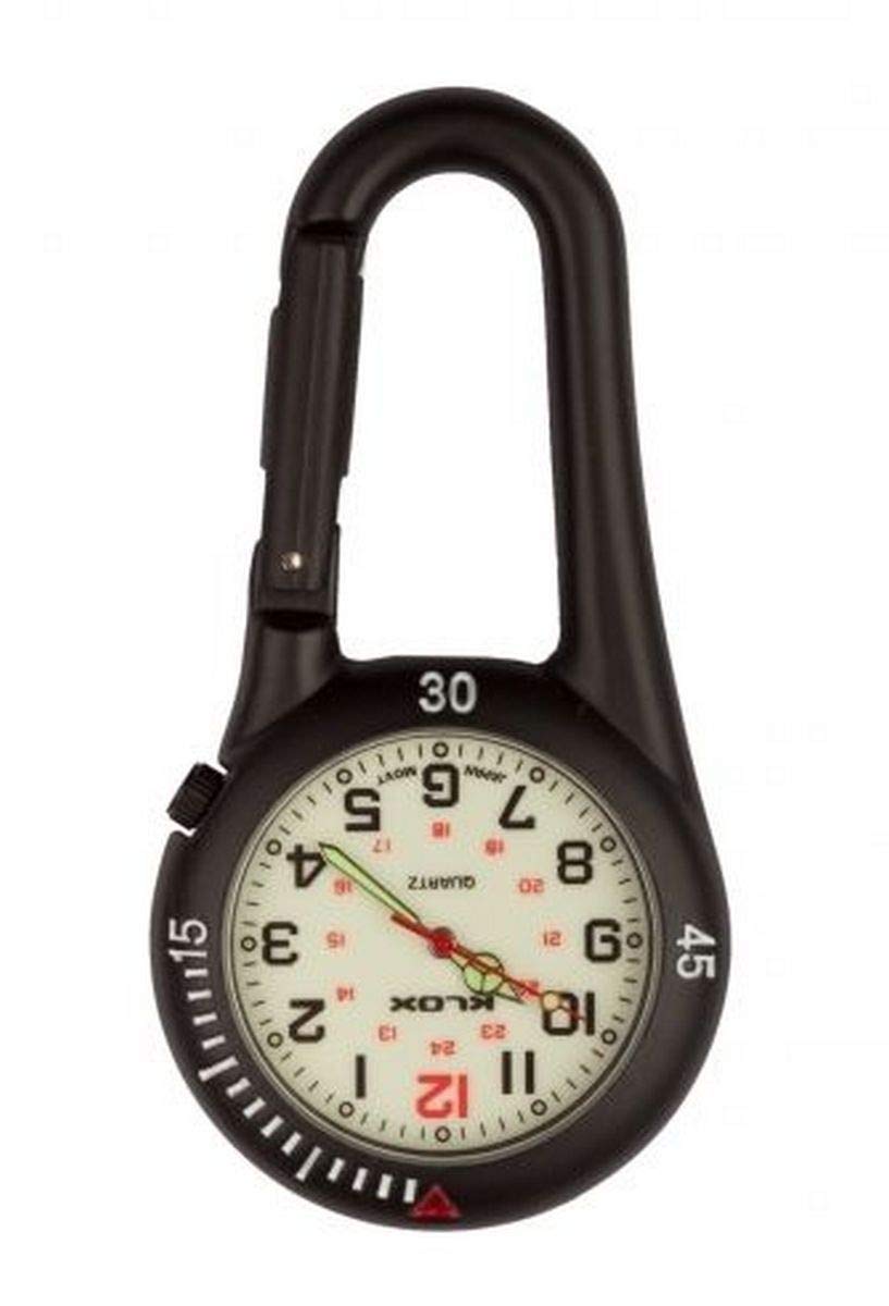 Klox Black Clip on Carabiner with White Face Ideal for Doctors Nurses Paramedics Chefs