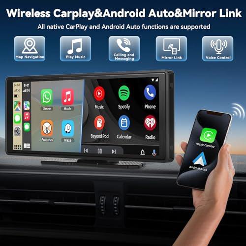 10.26" Pantalla Carplay Coche para Apple CarPlay & Android Auto, Táctil Pantalla con 4K Dash Cam / 1080P Cámara Retrovisora, CarPlay Autoradio Pantalla Táctil Soporta Doble WiFi / Video