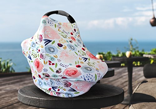 Premium Soft, Stretchy, and Spacious 4 in 1 Multi-Use Cover for Nursing, Baby Car Seat, Stroller, Scarf, and Shopping Cart - Best Gifts by Pobibaby (Beauty)