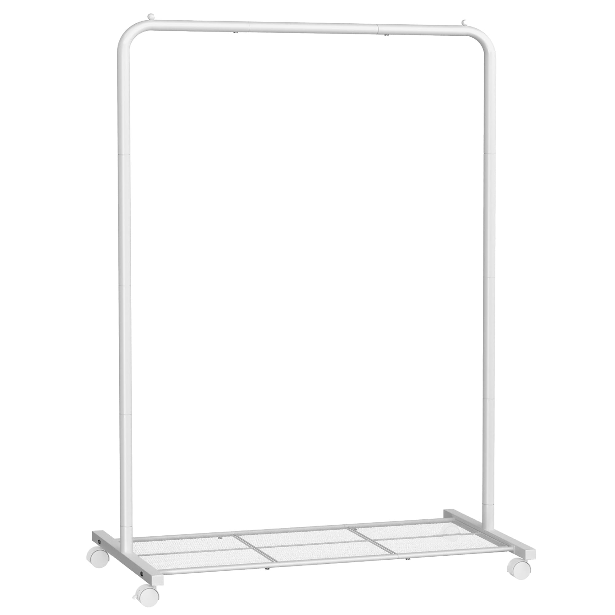 Photo 1 of SONGMICS Clothes Rack with Wheels, Clothing Rack for Hanging Clothes, 25.4 mm Metal Garment Rack with Dense Mesh Storage Shelf, 110 lb Load Capacity, 2 Brakes, Cloud White UHSR025W01