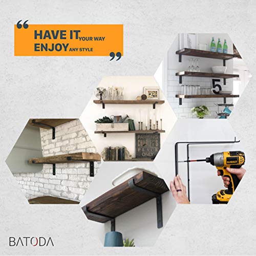 BATODA Lip Shelf Brackets 9" x 6" (6pcs) - Floating Shelf Bracket - Heavy Duty Brackets for Shelves - Wall Mounted Support with Lip for DIY Open Shelving - Screws and Wall Plug Included - Thumbnail 4