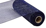 Metallic Navy Blue with Laser Silver Foil - 10 Inch x 30 feet Deco Poly Mesh Ribbon : RE1301MR