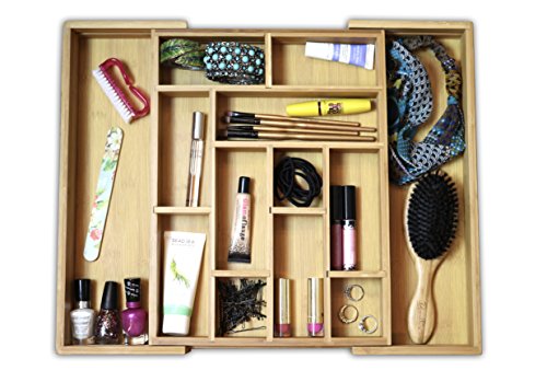 ADORN Expandable Bamboo 6 - 13 Compartment cutlery, Flatware, Utensils & Utility-Drawer Organizer | Extra Dividers up to 13 Compartments | ( Added height 2.5" ) - Thumbnail 4