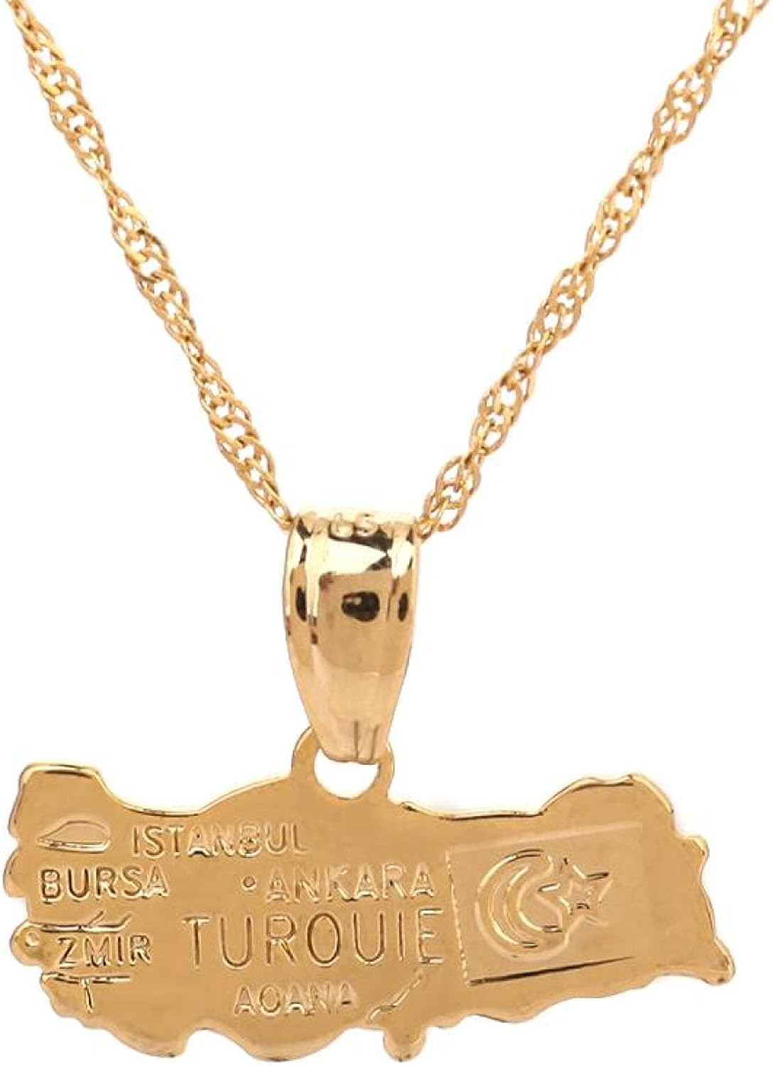 Gold Color Turkey Map Pendant Necklace Women Turkish Flag For Girl Turk