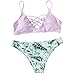 SweatyRocks Women's Bikini Set Leaf Print Criss Cross Bathing Suit, Pink, Large