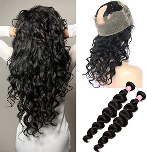 ATOZWIG Pre Plucked 360 Lace Frontal Closure with Bundles Peruvian Virgin Hair with 360 Closure Loose Wave 360 Lace Frontal with Bundle