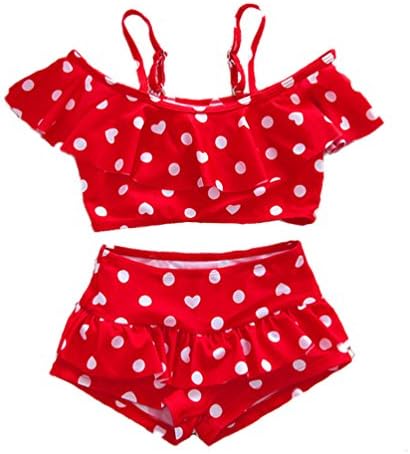 DalaryBaby Girl Cute Swimsuits Red 2 Pieces White Dot Skirt Swimwear Sets