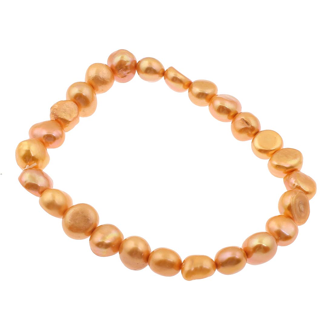 Treasure Bay Stunning 7-8mm Baroque Freshwater Pearl Bracelet for Women and Girls (Orange)