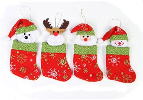 Tanxih 3D Christmas Stocking Set of 4 Xmas Gift Candy Bags Christmas Decorations Santa Elk Snowman Bear, 8 x 4 inch