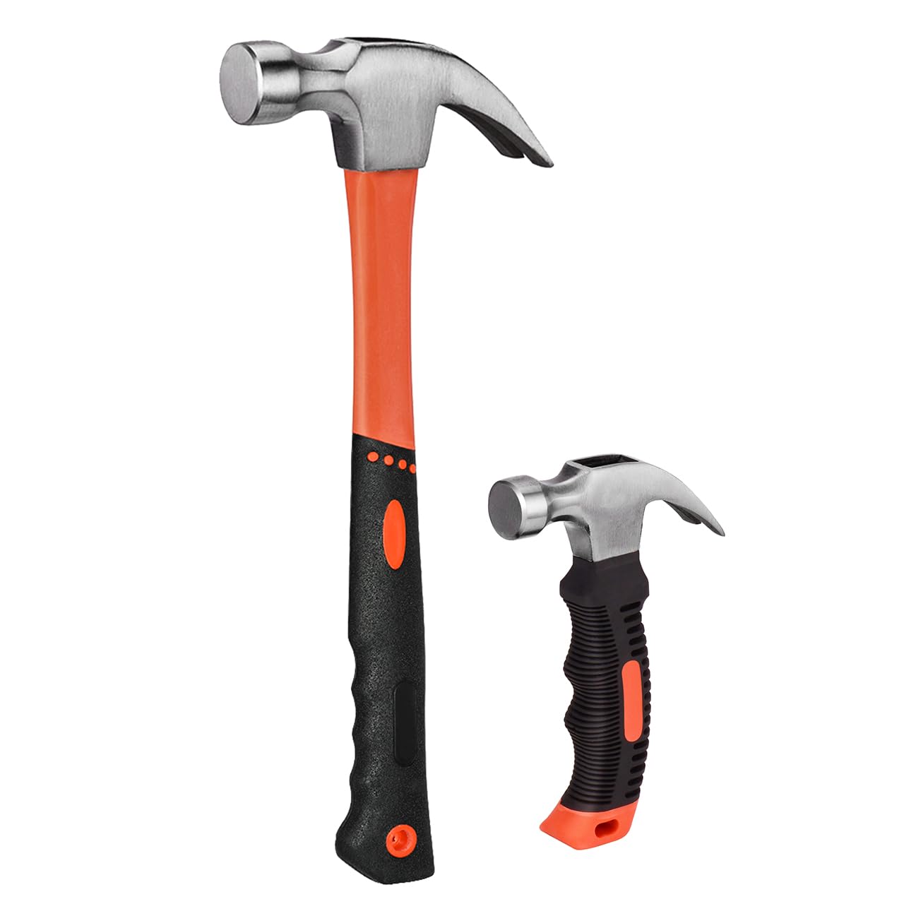 Photo 1 of ZUZUAN 2 Piece Hammer Set,includes 1 Pack 8 OZ Mini Stubby Claw Hammer and 1 Pack 16 OZ Fiberglass General Purpose Claw Hammer,Soft Nonslip Handle & Heat Treated Head,Heavier for Higher Hardness