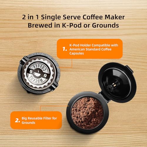 Coffee Maker Machine, Mini Single Serve Brewers for K-Cup and Grounds, 6 to 12 oz Brew Sizes, Fast Brew with Descaling Reminder and Water Window, Simple Push Button, Perfect for Small Spaces, Black