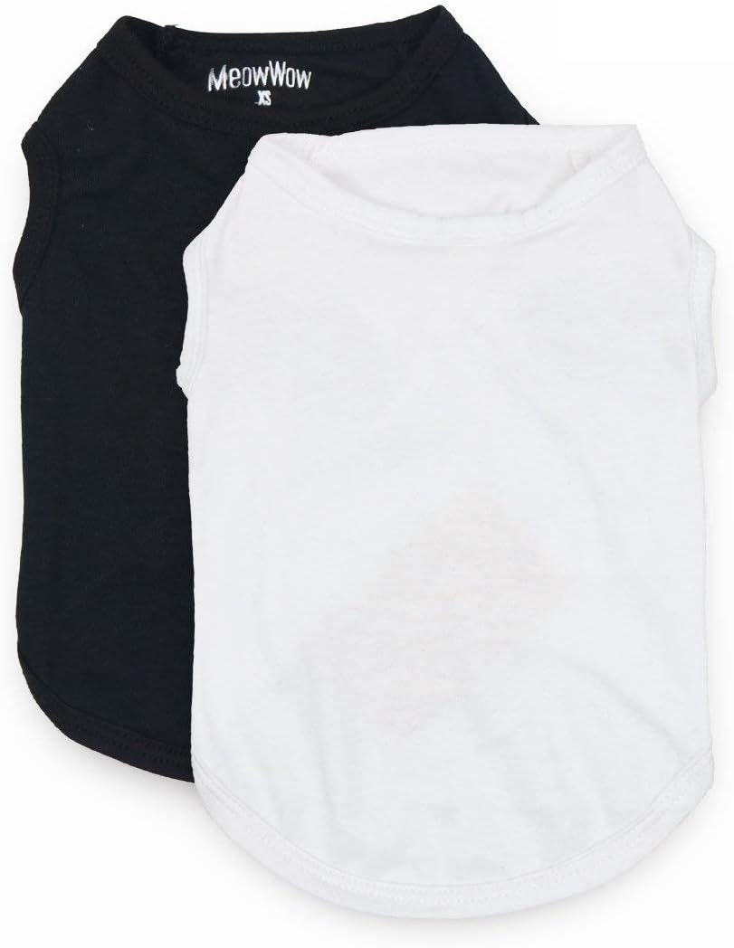 MeowWow Small Dog Clothes Cotton Dog Shirts Pet Plain T Shirt for Small Dogs, Pack of 2