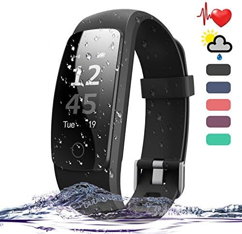 Teslasz Fitness Tracker HR, T107Plus Bluetooth 4.0 Pedometer with Heart Rate Monitor Auto Sleep Monitor Activity Tracker for Android IOS Smart Phone,Black