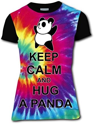 KssKsa Keep Calm and Hug Panda Women's Casual T-Shirt 3D Print Short Sleeve