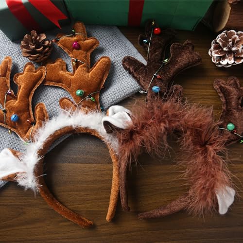 FUTUREPLUSX 2PCS Reindeer Antler Headbands, Christmas Reindeer Headband for Adults Kids Reindeer Ears Antler Hairband for Christmas Costume Party