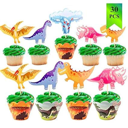 30pcs Cute Dinosaur Cupcake Toppers Picks Dinosaur Cake Toppers