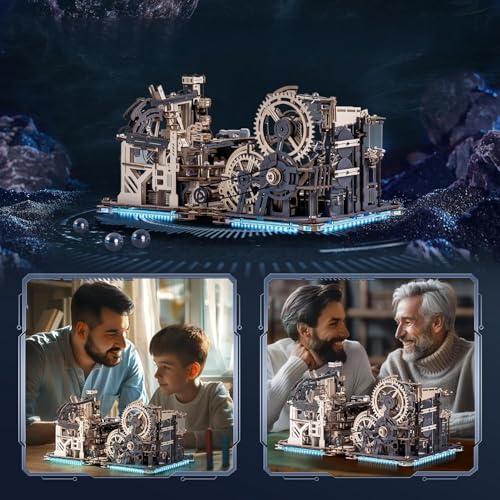 ROKR Marble Rails Combination Set 3D Puzzle Adult Model Kits Gift Idea for Men Marble Spaceport & Night City & Link Pack