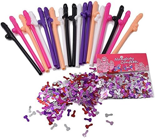 20 Pack Favor Drinking Straws and Colorful Table Confetti for Bachelorette Party Supplies (20pack+Confetti)