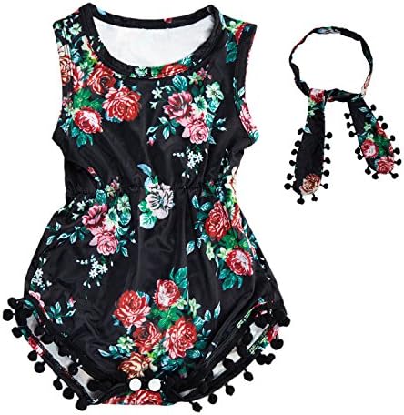 Baby Girl Romper Jumpsuit Dress,Summer Clothes with Infant Headband Gifts