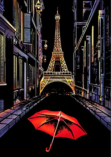 C-pop Scratch Art, Scratch Art Paper DIY Night View Scratchboard for Adult and Kids, with Stylus/Black Brush,8.2''x11.4'' (Street cornor)