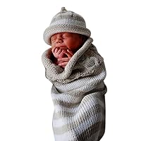 Makaor Baby Wrap Swaddle Blanket,Newborns Knitting Hood Sleeping Bag Kids Sleep Sack + Hat Set for 0-8 Months Baby Cocoon:23.5-25.5 cmx43-45 cm (WxL) Hat: 15-18 cm, Gray