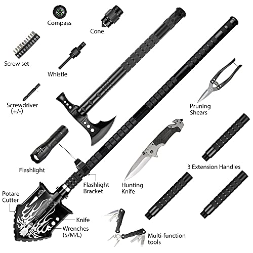 BANORES Camping Shovel Axe Unbreakable Survival Shovel,28in1 Survival