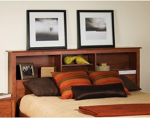 Bookcase Headboard Queen Brown Wood Shelves Cubbies Full Bed Storage Nightstand Furniture Home Garden