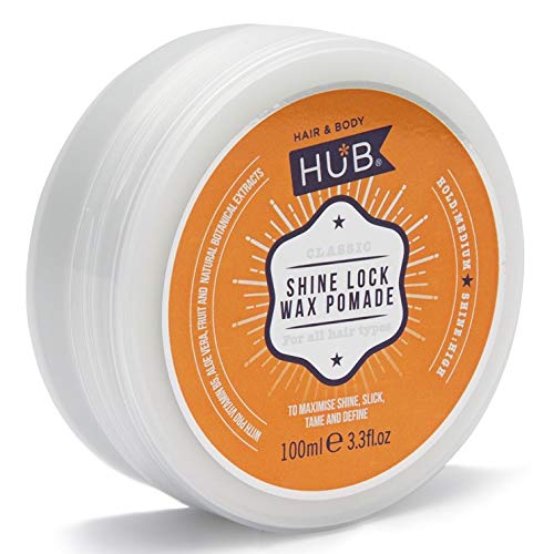 HUB Classic Shine Lock Wax Pomade Styling Product - 100 g / 100 ml x 1. Medium Hold and High Shine Natural Finish. Helps slick back, control flyaway and give definition