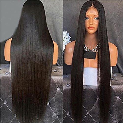 Rongduo Yi Brazilian Virgin Human Hair 130% Density Natural Black Color Silk Straight Glueless 13"×6"Long Parting Lace Front Wigs with Natural Hairline for Black Women(22 inch lace front)