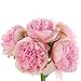 Silk Peony Bouquet 5 Heads Deep Pink SOLEDI Artificial Fake Flower Bunch Bouquet Bridal Bouquet Wedding Living Room Table Home Garden Decoration