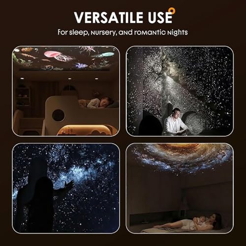 2-in-1 Galaxy Projector Night Light, Starry Sky Projector with 360° Remote Control, USB Powered Portable Star Projector for Bedroom, Multiple Projection Films, Warm Soft Light (12touy Pattern)