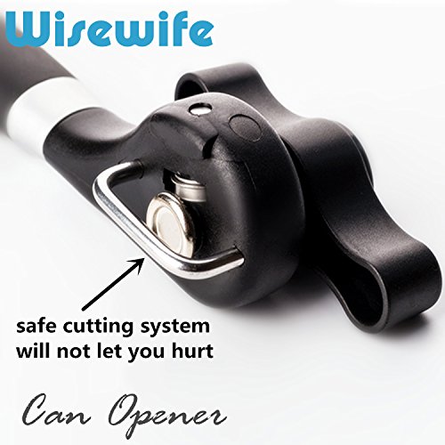 Manual Can Tin Opener Safety - Stainless Steel Ergonomic Anti Slip Design with Smooth Edge Side Cut No Sharp Cuts Can Opener - Lid Lifter That Won't Touch Food with Spoon and Fork Set - Thumbnail 3