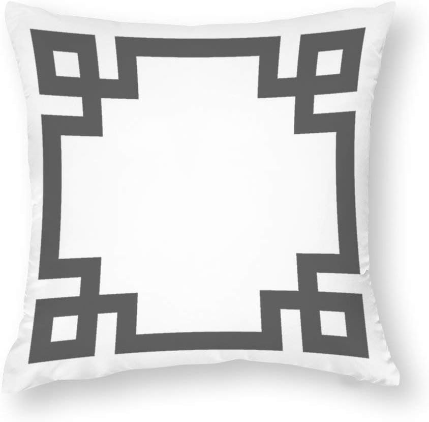Charcoal Gray and White Greek Key Border Throw Pillow Covers Case Cushion Pillowcase with Hidden Zipper Closure for Sofa Home Decor 20 x 20 Inches