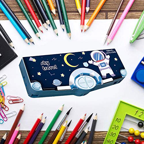 Minache Multifunction Pencil Case, Pencil Box with 2 Compartments for Students - Cartoon Pattern Stationery Set with Pop Out Scissors and Pencil Sharpener