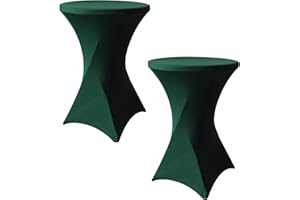 SUNTQ Cocktail Table Cloth 32x43 Inches 2 Pack, Colorful Spandex Stretch Table Cover for Highboy Cocktail Tables, Fitted Square Corners Tablecloths for Wedding, Banquet and Party, Forest Green