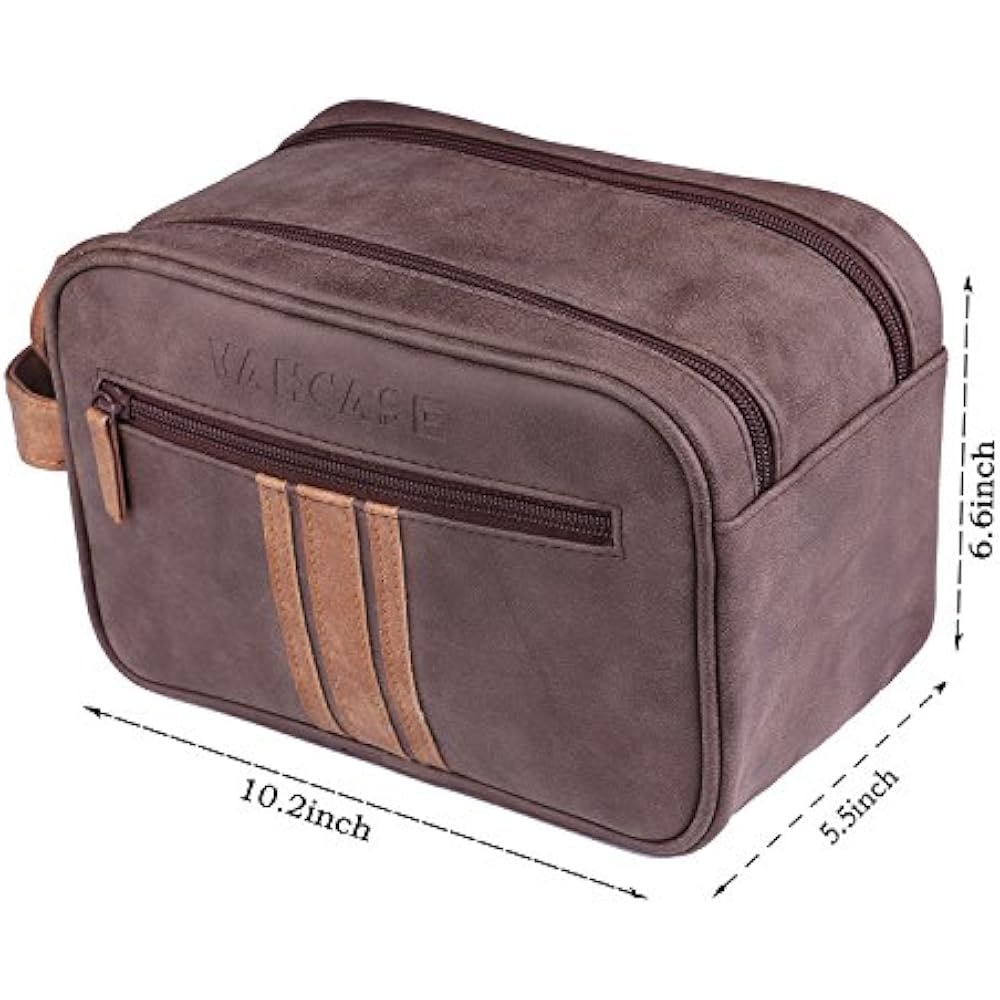 Travel Toiletry Bag Men, Vancase Vintage Leather Dopp Kit, Large